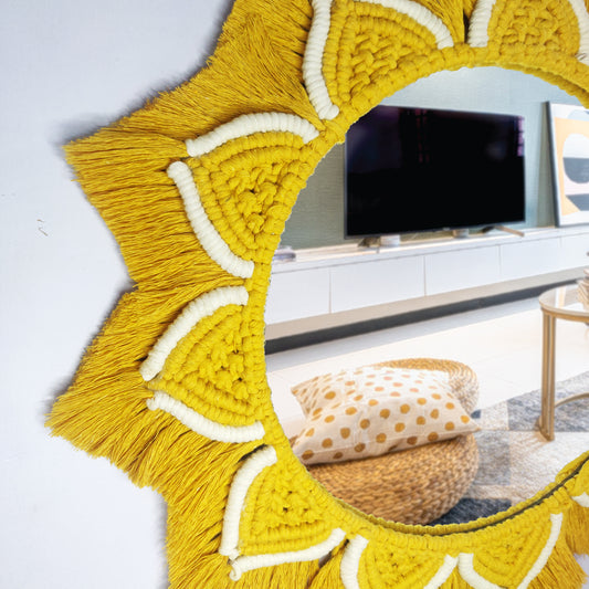 Leaf & Light – Macrame Mirror Wall Hanging