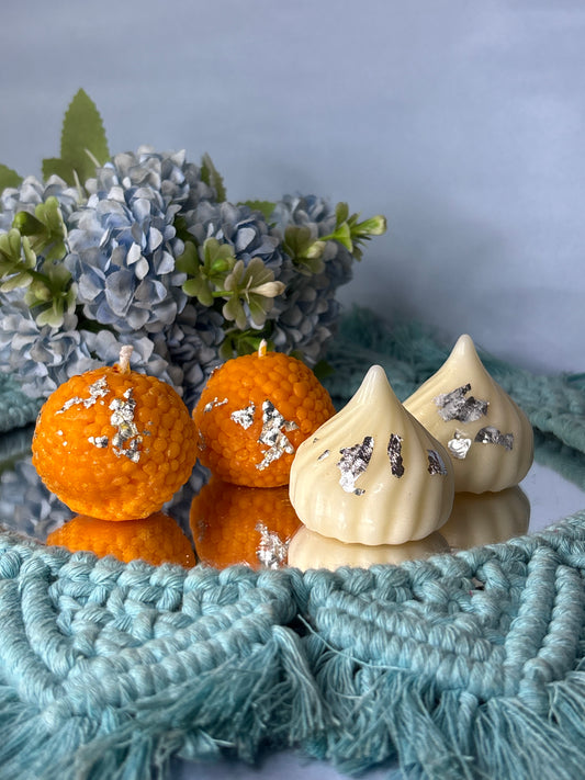 Festive Sweet Treat Candle Combo – 2 Modaks + 2 Motichoor Laddoos (Set of 4)