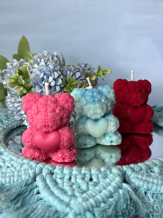 Set of 3 Teddy with Heart Candles – 2 Fragrances | Handcrafted Soy Wax