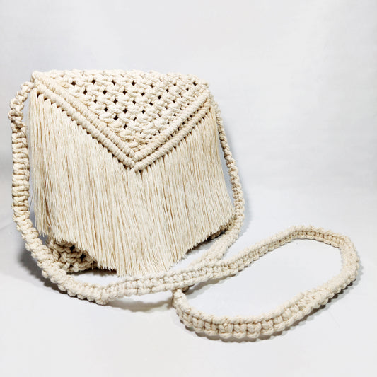 Pure Elegance – Handmade White Macrame Sling Bag