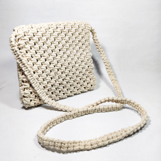 Pure Elegance – Handmade White Macrame Sling Bag